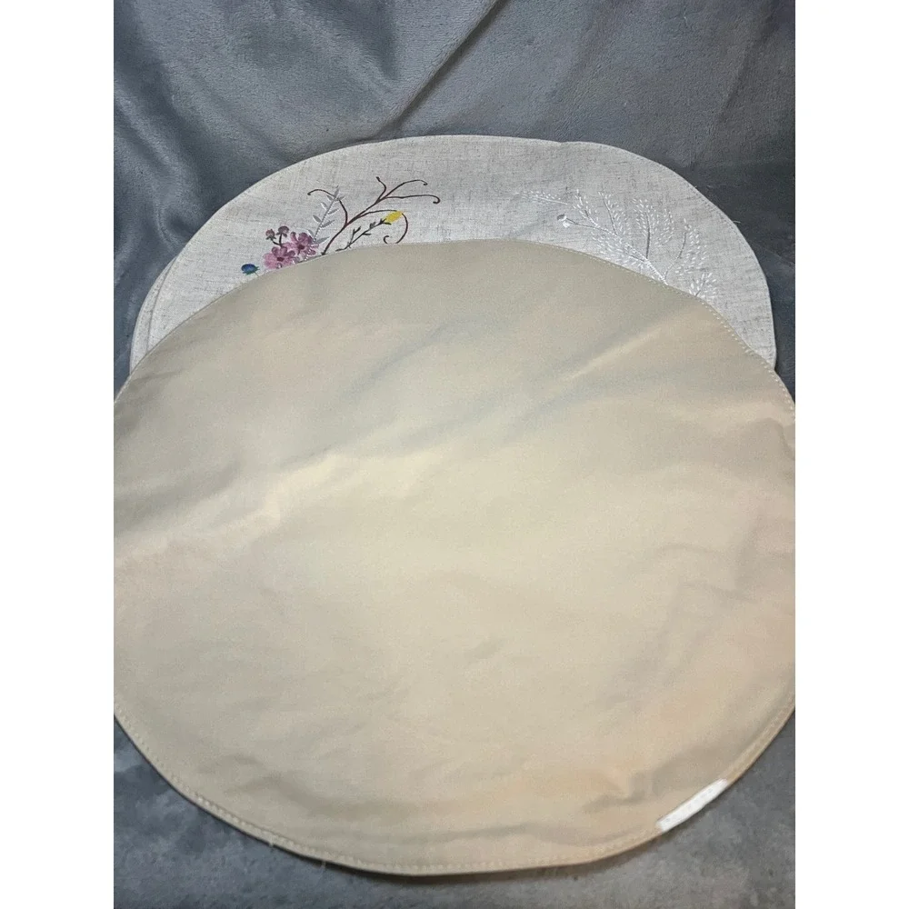Embroidered Blue Bird Floral Round Placemats Set of 8 Cottagecore 15
